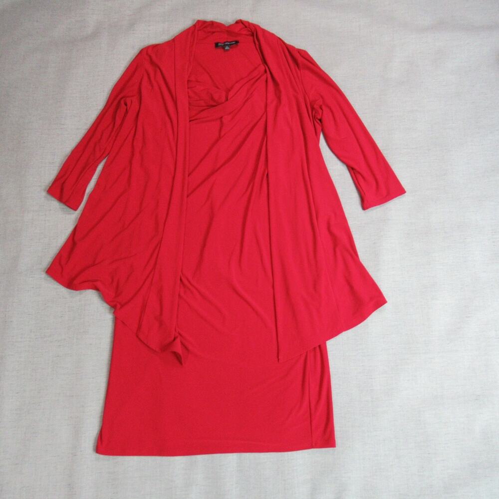 Jones Studio Dress Womens Size 14 Red Cardigan Attached Sheath Cocktail Holiday